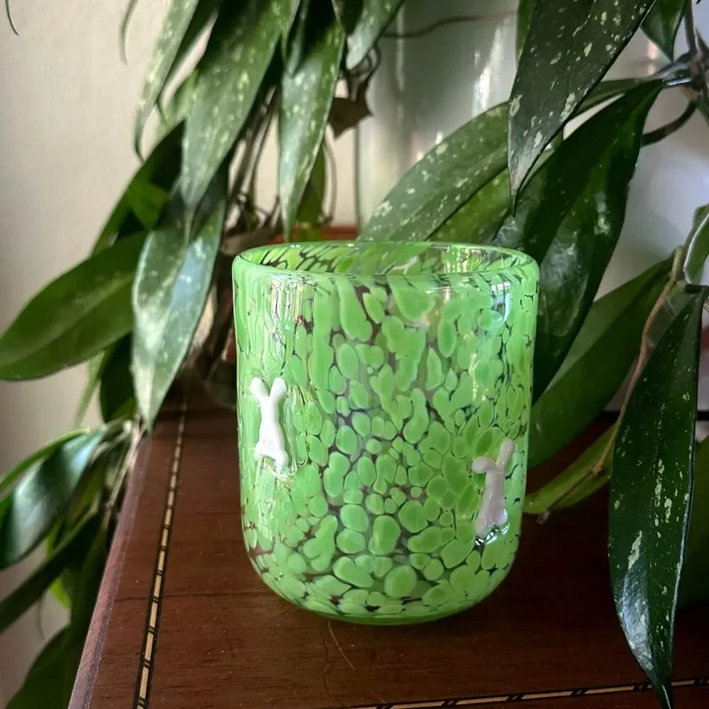 Anthropologie Bunny Icon Glass Cup Green confetti print